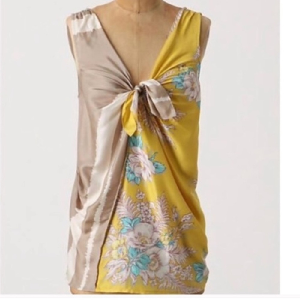 Anthropologie Silk Floral Knotted Top